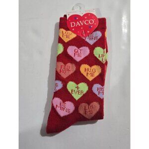 Davco Women's Socks Red w/ Candy Hearts Love Valentine's Day Anniversary NWT